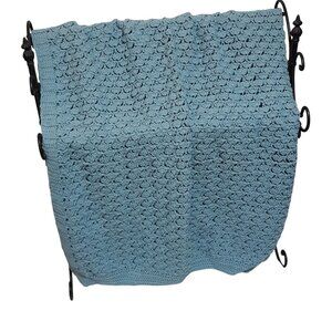 Crochet Shell Stitch Afghan Hand Made 48" x 104" Blue Acrylic Twin
